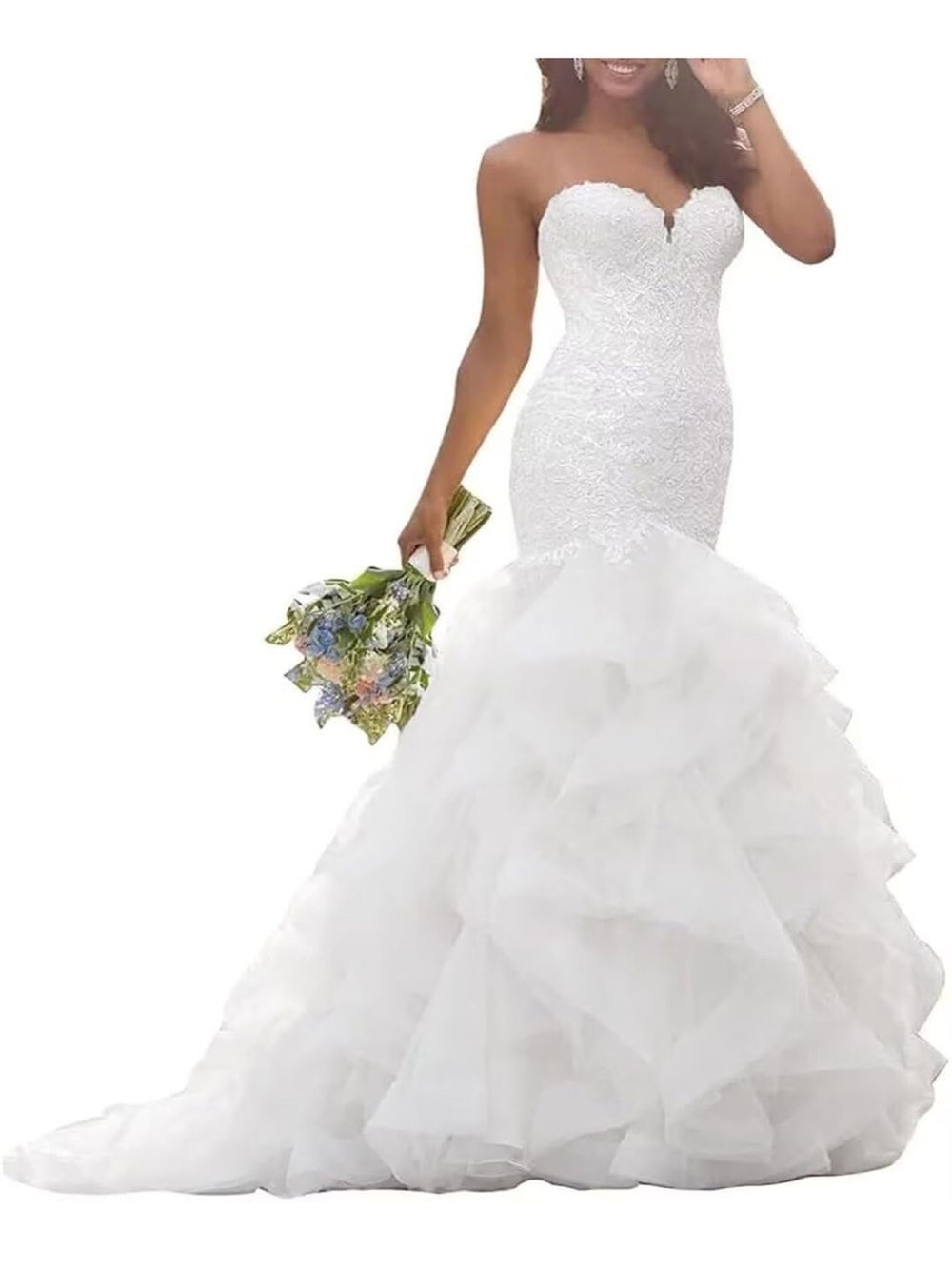 Amazon White Strapless Lace Mermaid Bridal Gown
